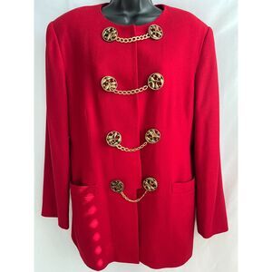 Vintage Roma DeLana 100% Wool Red Blazer Jacket Retro sz 14 Classy Luxury RARE